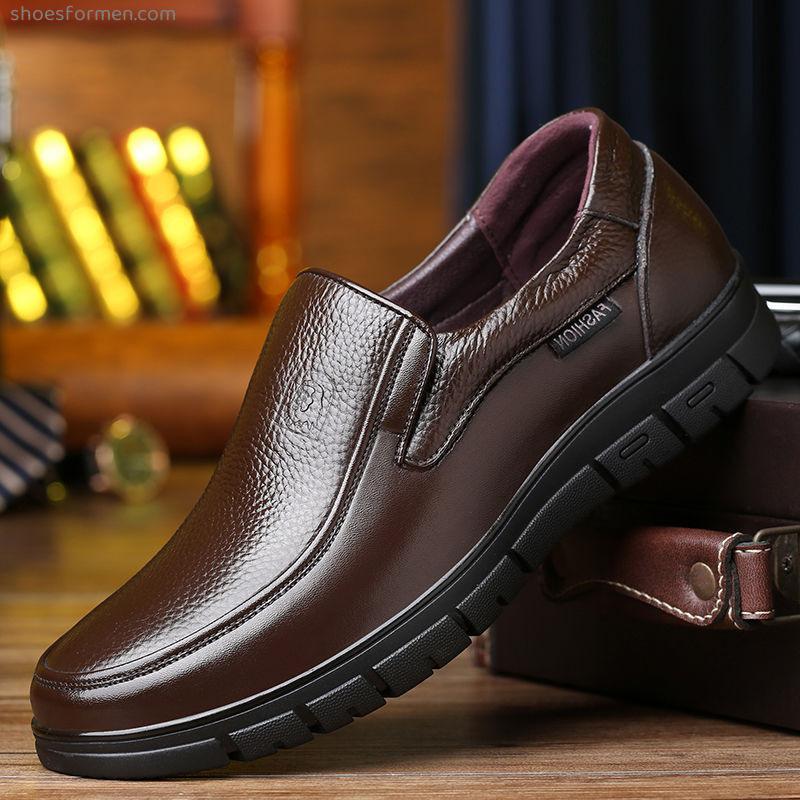 Leather shoes men's leather summer middle -aged and elderly dad shoes hollow and breathable men's shoes thick bottom business casual leather shoes