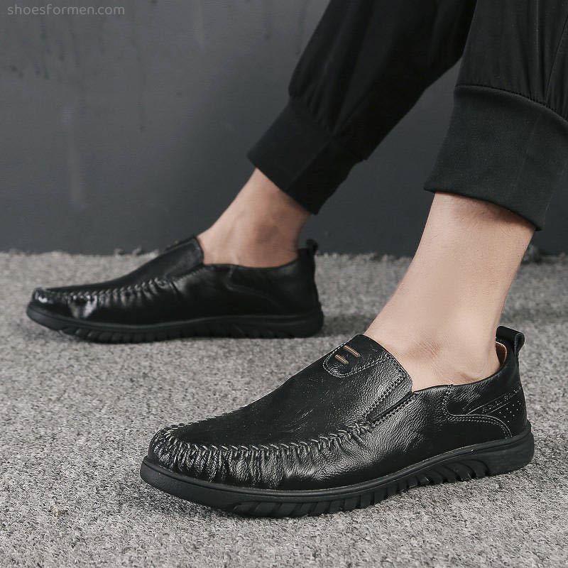 Leather shoes men's spring summer casual men's British breathable leather shoes Korean version of the trend youth shoes lazy shoes driving shoes