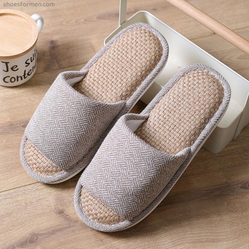 Liney slippers Spring and Summer new indoor home furnishing anti -slippers couples, stripes, breathable sweat, cotton and hemp shoes