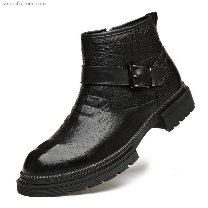 Male plus puchye leather British high -top leather shoes brocker carved casual short boots men's Martin leather boots