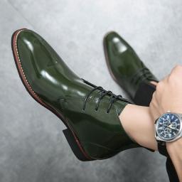 Martin boots men's high -top patent leather new British wind winter green mid -gangsters tidal shoe pointed men's boots