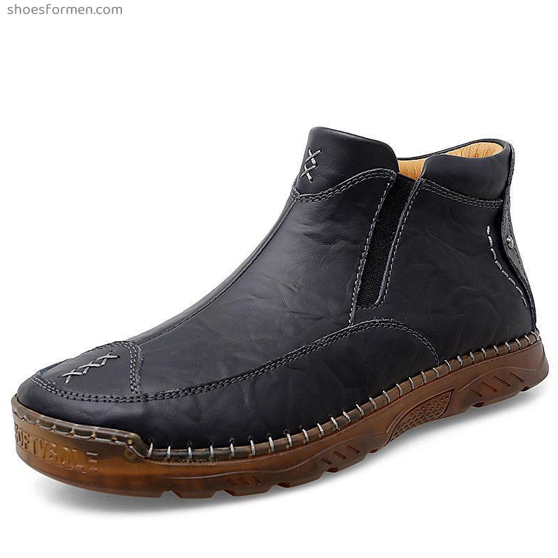 Martin boots men's spring and autumn high -gang British wind Chelsea boots work short boots to help leather boots