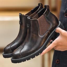 Martin boots men's winter plus velvet Chelsea boots retro British worker boots help men's leather boots leather sets
