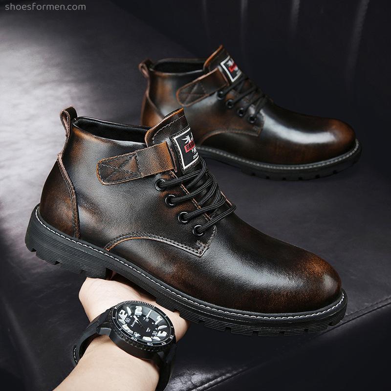 Men's Martin Boots Cross-border autumn and winter new fashion trend flat with men's skin shoes two-layer leather Korean version of the short boots