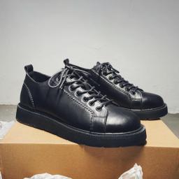 Men's Shoes Spring New Type Shoe Gongson Sweater Leather Shoes Men's thick bottom plate shoes pure black