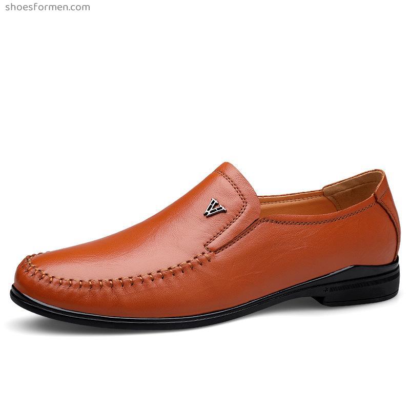 Men's business casual shoes one foot kick lazy shoes soft soles driving shoes cowhide four seasons men's shoes bean bean shoes leather shoes men