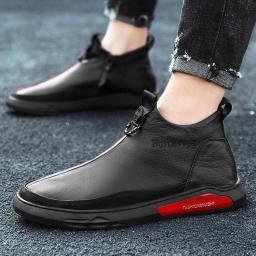 Men's casual leather shoes British wild tide shoes men's shoes, waterproof, anti -slip lazy work shoes black shoes
