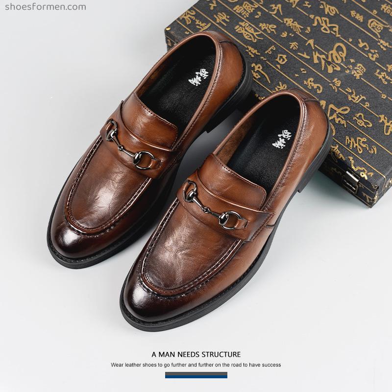 Men's casual leather shoes Korean version of the trend British black soft bottom business crocodile pattern soft leather