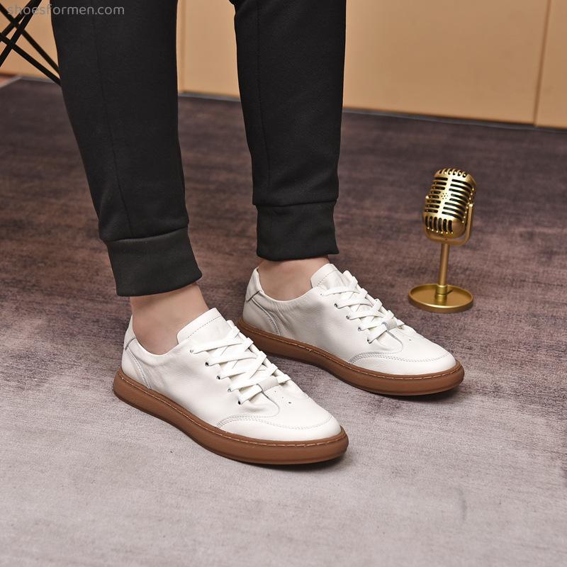 Men's casual shoes leather shoes men's shoes 2022 spring and autumn new beef tendon bottom soft head layer leather white shoes men
