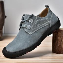 Men's lace -up casual leather shoes comfortable casual sports hiking hiking shoes low -top pig leather single shoes
