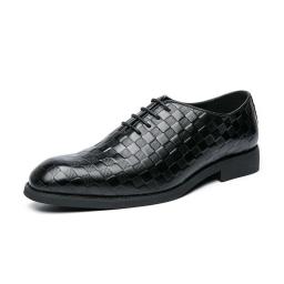 Men's large size business leisure Oxford shoes dress solid color plaid strap shoes black office men's shoes