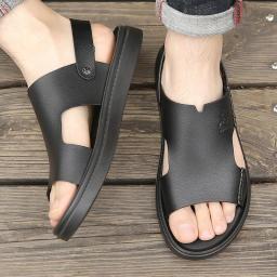 Men's Leather Sandals, Cowhide Sandals, Men's Casual Slippers, Men's Summer Dew -toe Beach Shoes