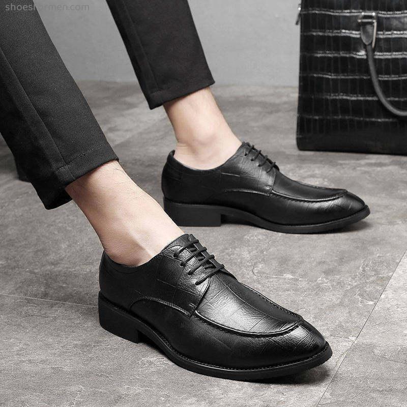 Men's leather shoes Men's format men's shoes spring and summer breathable casual shoes are tip hair, hairline division wedding shoes