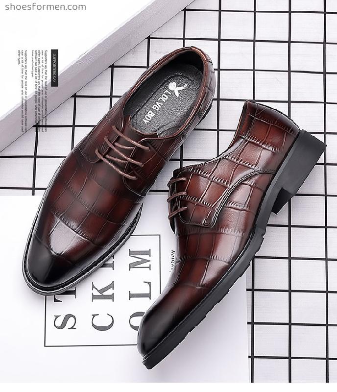 Men's leather shoes business positive brown summer breathable leather trend calf British Korean version of groom wedding shoes