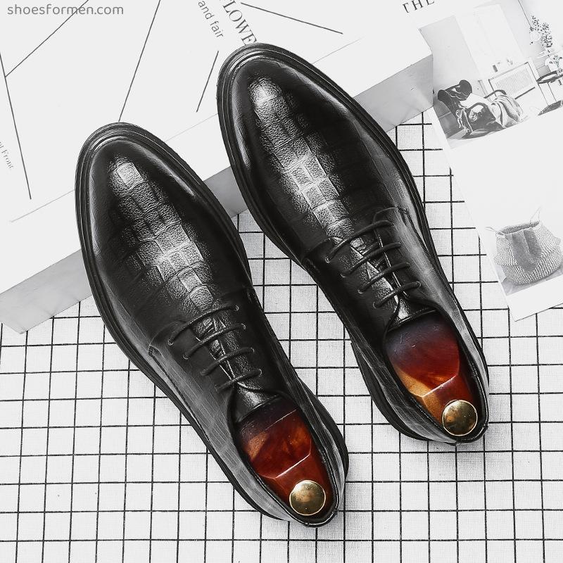 Men's leather shoes groom wedding shoes British Korean version of the trend increased leather business dress casual shoes plus velvet shoes
