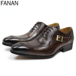 Men's Leather Shoes Leather Business Office Wedding Shoes Oxford Shoes Man Brock Dress High-end Casual Men's Shoes