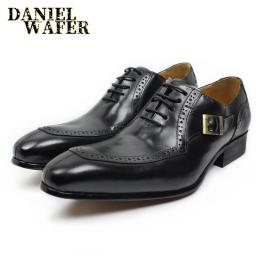 Men's Leather Shoes Leather Business Office Wedding Shoes Oxford Shoes Man Brock Dress High-end Casual Men's Shoes