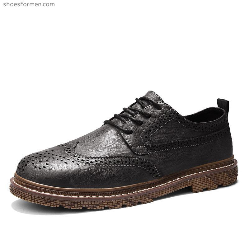 Men's low-top leather shoes men's new autumn and winter British windlock casual black men's shoes Martin shoes