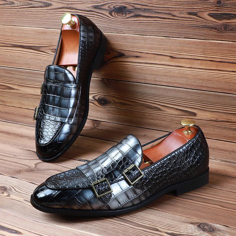 Men's new crocodile pattern embossed business casual leather shoes large size men's dress shoes