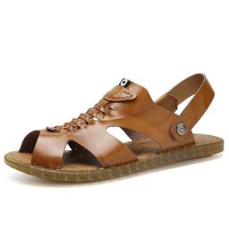 Men's sandals men's summer new leather Baotou hole shoes leather sandals men's large size beach shoes