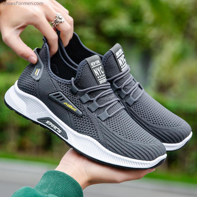 Men's shoes 2022 summer new foreign trade fly-free breathable mesh running shoes fashion single shoes flat casual sports shoes