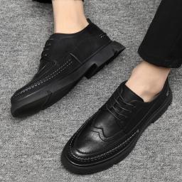 Men's shoes Bolk new tide men's leather shoes, Korean version of the carved British breathable men's casual shoes
