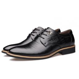 Men's shoes Crocoislasmium leather shoes Casual shoes Men's pointed business British Korean version of cowhide wedding shoes black