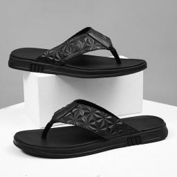 Men's shoes human strip slip shoes sandals shoes summer dessert flat leather grille cowhide face flat outdoor leisure