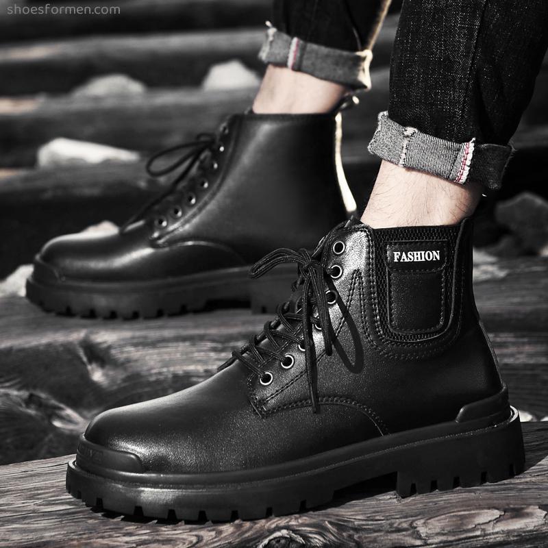 Men's shoes in winter plus velvet simplicity Martin boots men's retro high -top leather shoes casual boots large size Chelsea boots