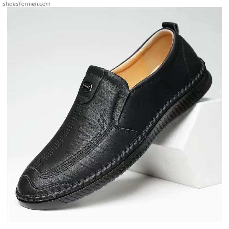 Men's shoes new soft leather soft bottom set of comfort bean bean shoes flat sole comfortable men's casual leather shoes