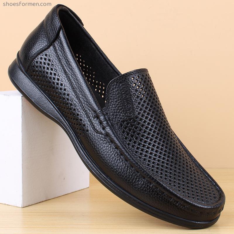 Men's shoes new summer breathable hollow leather shoes men's leather, pedal, men's shoes, casual beans, men's shoes