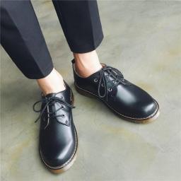 Men's shoes spring casual shoes British big size couple round head small leather shoes men's big head Brock low -top Korean tide shoes