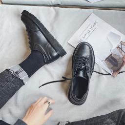 Men's shoes spring new tide shoes thick sole shoes Japanese casual leather shoes men's pure black