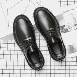 Men's shoes spring trend casual leather shoes black big Martin shoes wild British round head low gang shoes