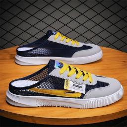 Men's shoes summer 2022 new half slippers men's net cloth casual board shoes, one pedal men's net lazy shoes breathable