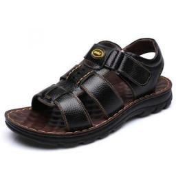 Men's skin sandals leather father dad Summer fashion polyurethane bottom magic stickers non-slip casual beach shoes