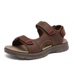 Men's summer large pilot layer cowhide sandals ultra -light rubber sole beach sand slippers