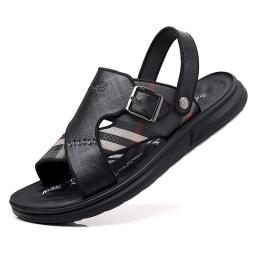 Men's trend sandals men's summer leather breathable men's shoes casual wear men's slippers non-slip beach shoes
