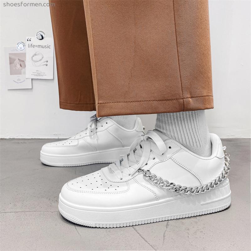 Metal chain sneakers Boys leather small white shoes 2022 new spring men's shoes casual sports shoes