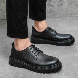 New British trendy big scalp shoes Men's thick bottom black casual shoes low -top personalized workmanship Martin small leather shoes