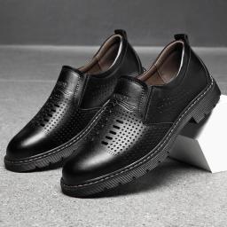New Formal Format Men's Leather Shoes Set Foot Leather Commercial Workers Increase Casual Casual One -footed Holes Hollow Men's Shoes