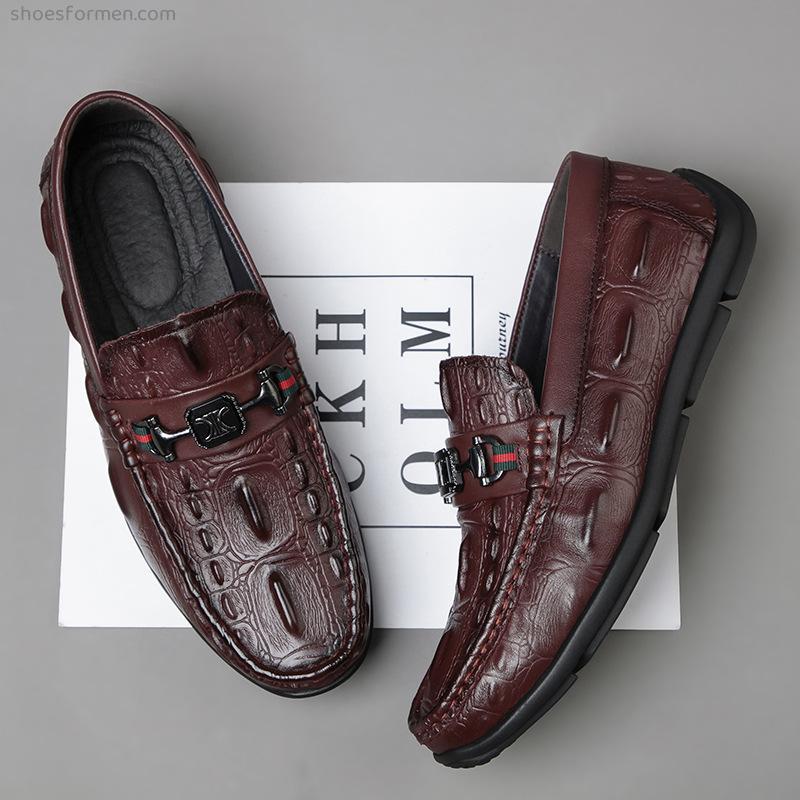 New head layer cowhide bean shoes men's casual flower leather shoes leather leather, one pedal soft bottom soft bottom single shoes men's shoes