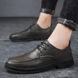 New men's leather shoes low -top business casual dress trend fashion outdoor walk show British wind Brock men's shoes
