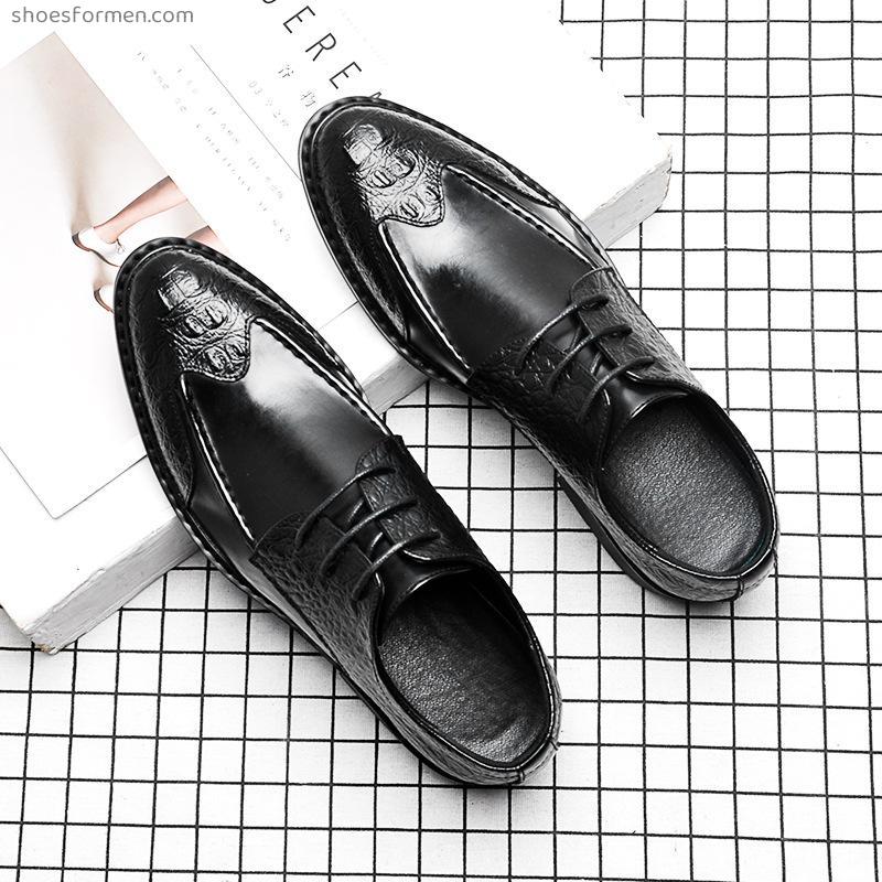 New men's pointed business faculty shoes crocodile seed Korean version of the trend British grid map