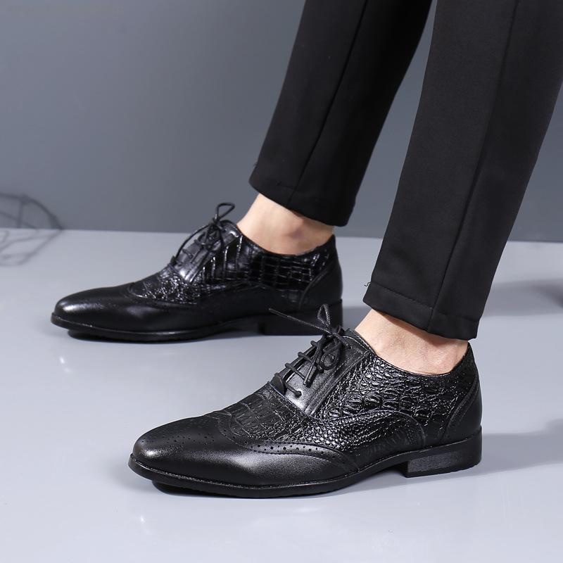 New men's shoes crocodile carved sculpture push-up line with large size men's leather shoes Bloker shoes