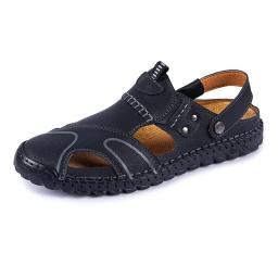 New men's summer men's shoes casual hole leather shoe bag head sandals fashion half slippers beach British