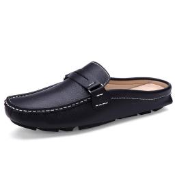 New soft noodle skin, soft bottom, one foot lazy semi -slippers, men's bean shoes comfortable driver driving driving shoes men