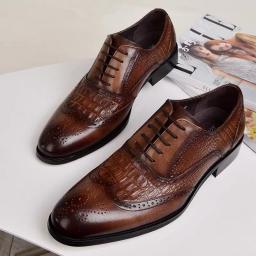 OF Footwear Cross-border New Product 2020 Brock Oxford Men Do Old Retro Shoes Crocodile Skin Shoes Large Size