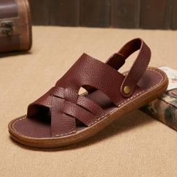 Online Two Men's Leather Sandals 2022 Summer New Open Toe Comfortable Cool Skin Slippers