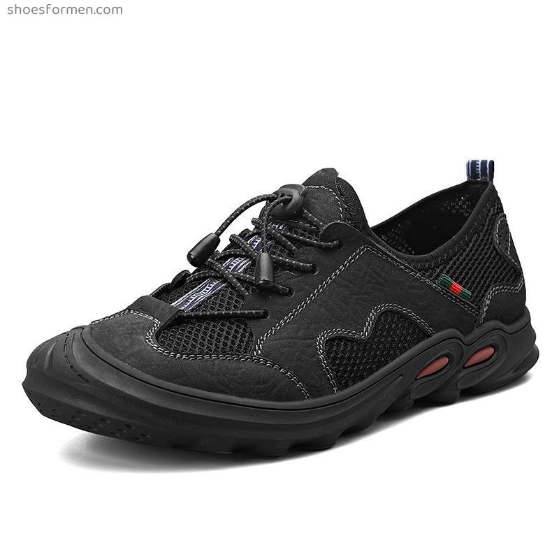 Outdoor climbing shoes Male leather lightweight anti -slip hiking shoes summer breathable outdoor mesh casual shoes